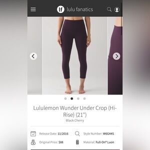 Lululemon Wunder Under Black Cherry Crop Leggings